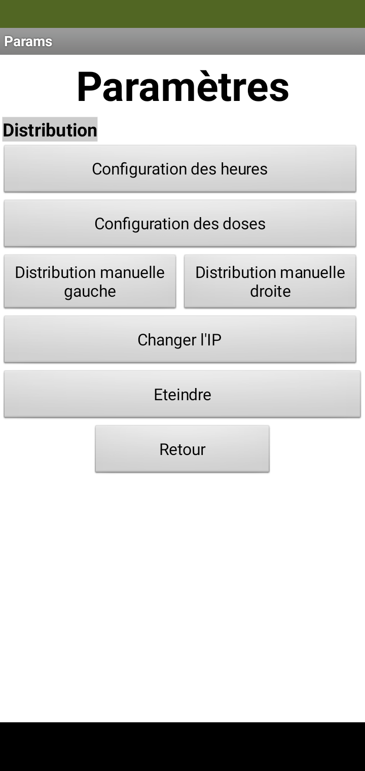Capture d'écran de l'application : menu des paramètres